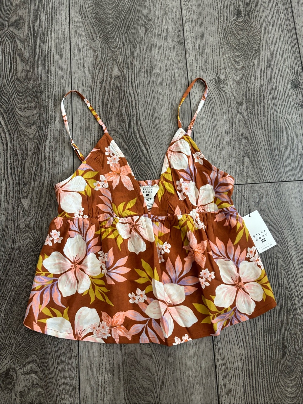 Billabong Brown Floral Spaghetti Strap Tank Top